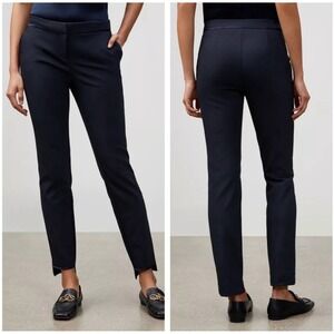Lafayette 148 pants black Manhattan stretch satin ankle step hem 14 trouser slim